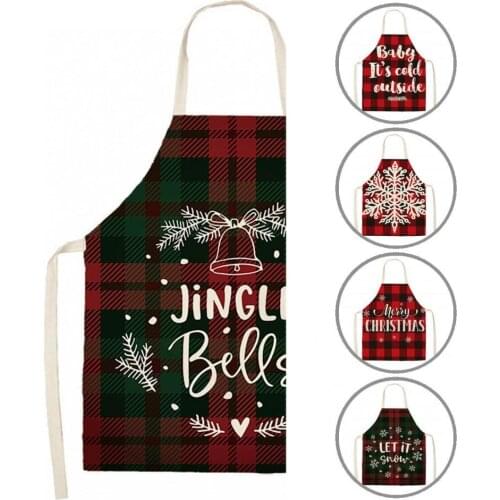 Practical Great Christmas Themed Kitchen Apron Supplies Flax Cooking Apron Eye-catching for Daily Use