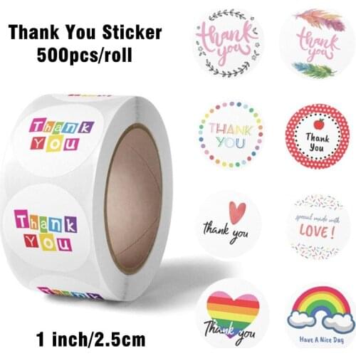 Multi-style Colorful thank you stickers 1" 500pcs for Birthdays Weddings Giveaways Bridal Showers Small Business Label Tags