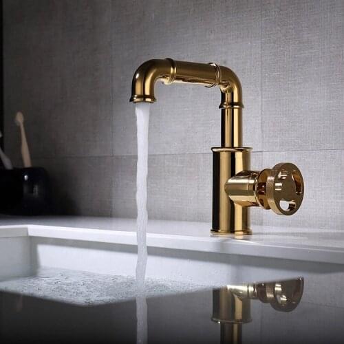 Luxury Gold Brass bathroom sink faucet Single handle Single hole cold hot water basin mixer faucet Top quality copper faucet