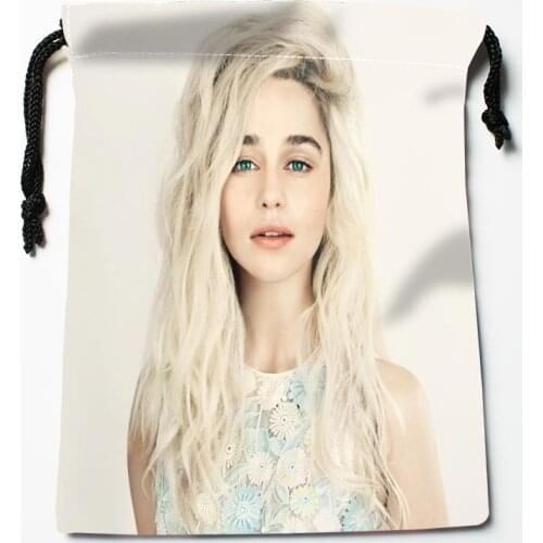 Custom Emilia Clarke rawstring Bags Dust-Proof Fashion Print Fabric Storage Bags Boys Girls Birthday Gift Bag Size 18X22cm 0331