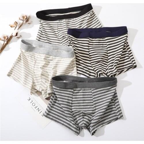 3 Pieces Mens Panties Trend Mens Boxer Shorts Cotton Soft Stripe Men Underwear Boxer Mid Waist Underpants Big Size 2021 New