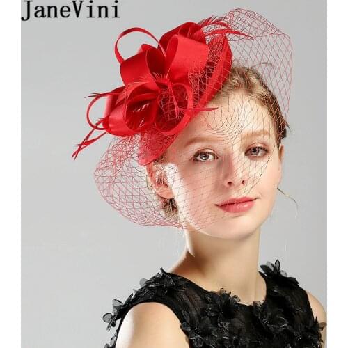 JaneVini Vintage Birdcage Hat Veil White Black Feathers Bridal Fascinator Wedding Hat Headdress Evening Dinner Hair Accessories