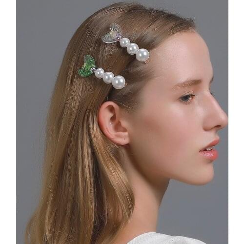 Pearls Fashion Mermaid Women Girls Korean Style Hair Clips Hairpins Sweet Rhinestone Women Hair Accessoreis Headwear Hairgrips