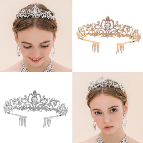 Crystal Crown Tiara with Comb Headband for Women Girls Wedding Birthday Party Princess Vintage Bridal Hair Accessories
