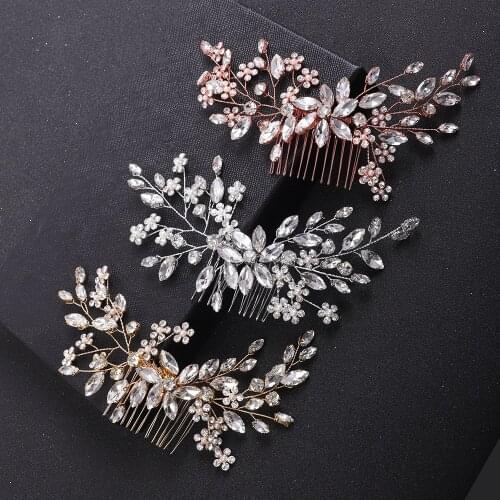 Silver Rose gold Rhinestone Hair Comb Hair Accessories For Women Wedding Accessories Party Flower Head Jewelry Bridal Headwear