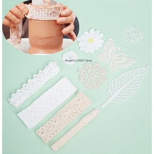 1Set Pottery Lace Rubbing Printing Tools Texture Mud Lace Embossed Pattern Kits Flowers/Butterfly Shape Diy Pottery Clay Mold