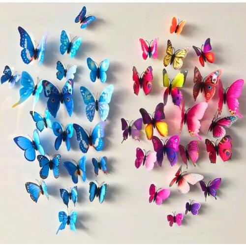 12 Pcs/Lot PVC Butterfly Decals 3D Wall Stickers Home Decor Poster for Kids Rooms Adhesive to Wall Decoration Adesivo De Parede