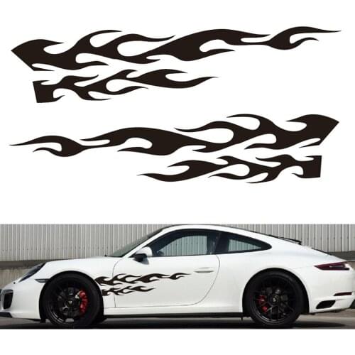 2pcs Universal Car Sticker Flame Pattern Body Door Waistline 122cm Black Racing Car Decoration Styling