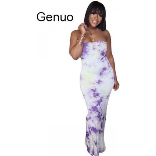 2020 Women Summer Dress Long Maxi Dress Strapless Tie-dye Print Sexy Bandage Beach Night Club Party Dresses Vestido Fashion