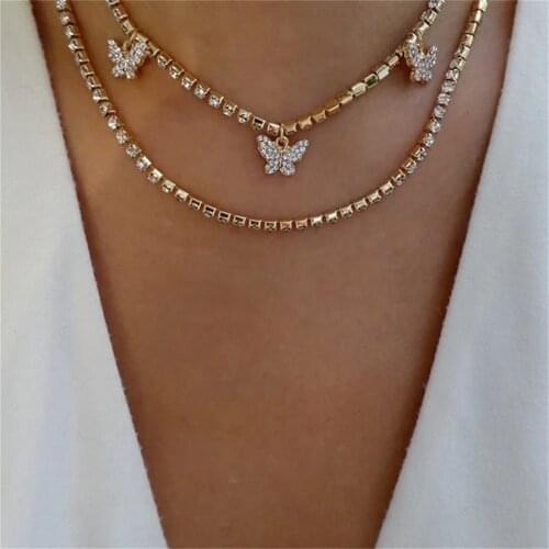 2021 Trend Elegant Jewelry Crystal Butterfly Cross Pendant Necklace Golden Color Unquie Women Fashion Necklace Wholesale X050