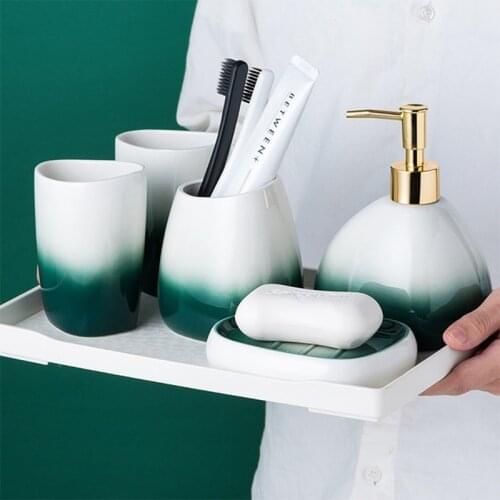 5 Pcs Bathroom Accessories Set Toothpaste Holders Ceramic Soap Dispenser Soap Dish Bottle Dispenser