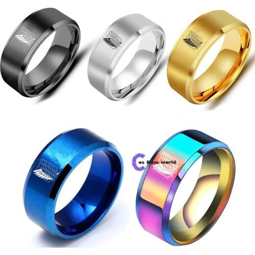 Anime Attack on Titan Black sliver Stainless Steel Ring Wings Of Liberty Flag Finger Rings For Men Women Jewelry Fans Gifts