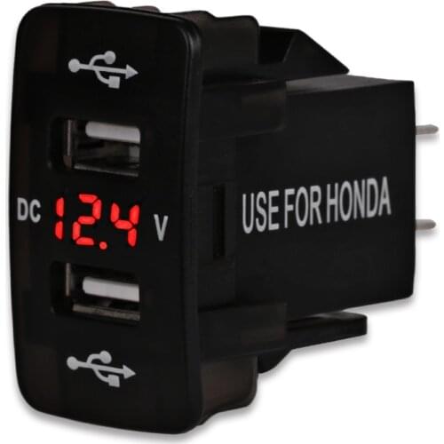 Red Blue Green 12v Dual USB Car Charger Voltmeter Cigarette Socket USB Charger Port Phone Led Voltmeter Adapter For Honda