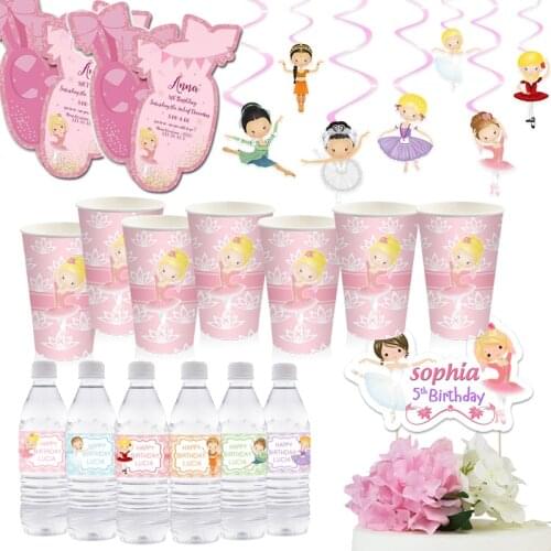 Ballerina Birthday Party Supplies Ballet Favor Boxes Paper Cups Invitations Favor Bags Bottle Labels Cake Topper Straws Girls