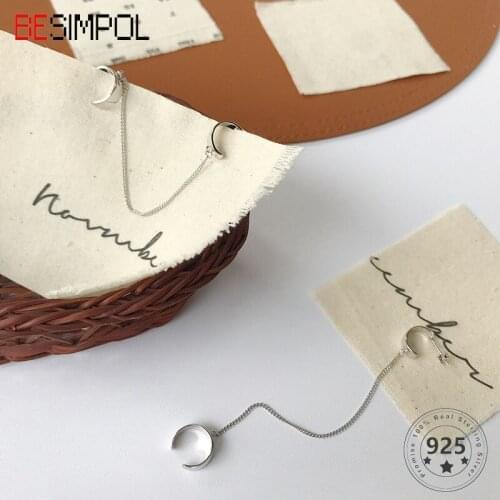Besimpol Real 925 Sterling Silver Stud Earrings Korean Style Simple Circle Chain Earrings For Women Wedding Fine Jewelry Gifts