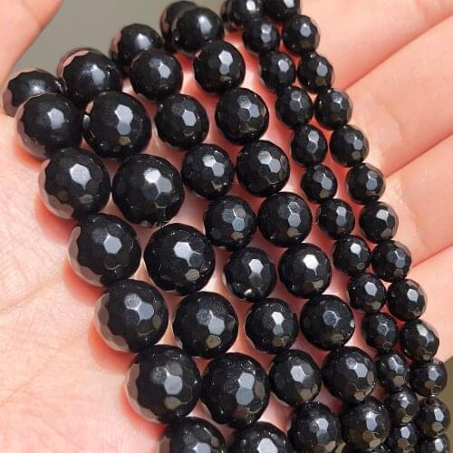 Faceted Black Agates Beads Natural Loose Stone Beads for Jewelry Making Round Onyx Loose Beads 4 6 8 10 12mm Diy Bracelet 15