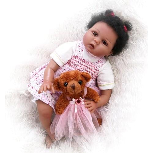 Black dolls bebe reborn African Girl 22inch silicone vinyl newborn poupee boneca baby soft toy reborn toddler toys
