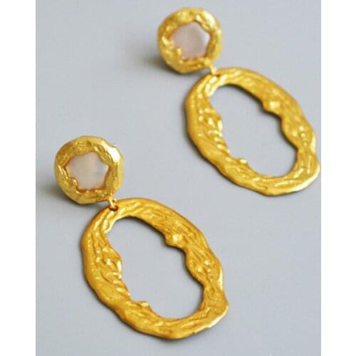 Elliptical vintage gold color baroque pearls stud earrings women female earring fashion jewelry gift bijoux
