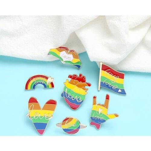 Rainbow Finger Enamel Pin Heart/Flag/Planet LOVE Brooch Bag Clothes Lapel Pin Sasha Away Badge Cartoon Jewelry Gift For Kids