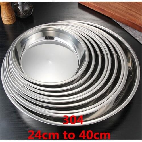 Good Quality circle 304 Stainless Steel Dinner Plate Tableware Food Container fruit Salad Dessert Fruit Services Dish Tray dishe