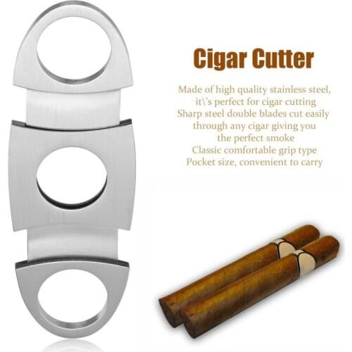 Pocket Size Classic Comfortable Grip Stainless Steel Double Blade Cigar Cutter Knife Scissors Shears For Cigar Cutting Silver