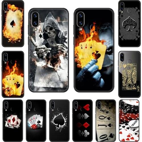 Poker Cool Fashion Fire Spades Phone case For Huawei Honor Mate 5 7 8 9 10 20 i A X Lite Pro black trend cover 3D funda
