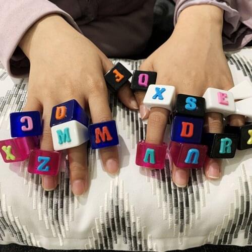 Ring Women Cute Color Lovely 26 Letters Fashion Jewelry Resin Ring Indie Aesthetic Accessories Acrylic Ring Men Original Gifts