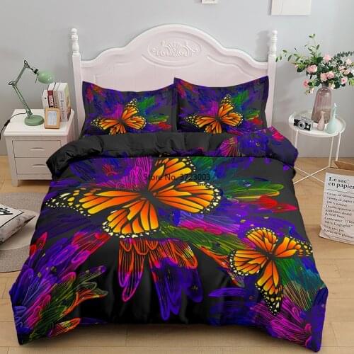 Psychedelic Color Butterfly Print Bedding Set Bedding Decoration Single Double King Queen Size Down Bedding Cover Pillowcase