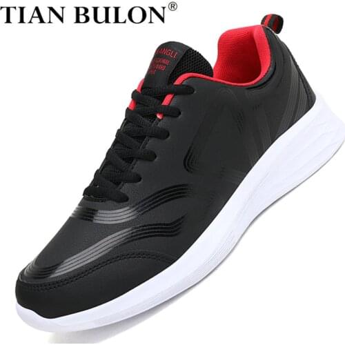 Fashion Mens Casual Shoes Leather Men Sneakers Lightweight Gym Shoes Lace-up Male Black Walking Shoes Trainers Chaussure Homme