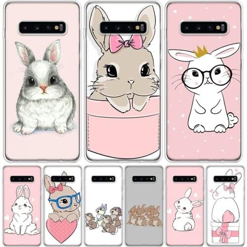 Cute White Baby Rabbits Cover Phone Case For Samsung Galaxy S10 S20 Ultra Note 10 9 8 S9 S8 J4 J6 J8 + Lite Plus Pro S7 Coque