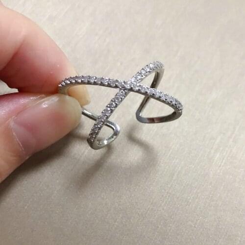 Bilincolor Trendy Fashion X Open Ring and Adjustble Silver Color Zircon Ring for Women