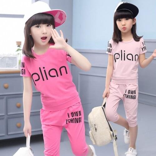 2019 Fashion Set Summer Children Clothing Set Girls Clothing Sets Casual Short-Sleeve Top Set Color Pink / Rose Red