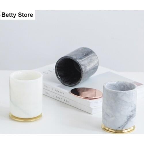 Marble Storage Jar with Alloy Lid Candle Cup Household Candy Small Objects Sealed Storage Jar Food Container Home Decoration New