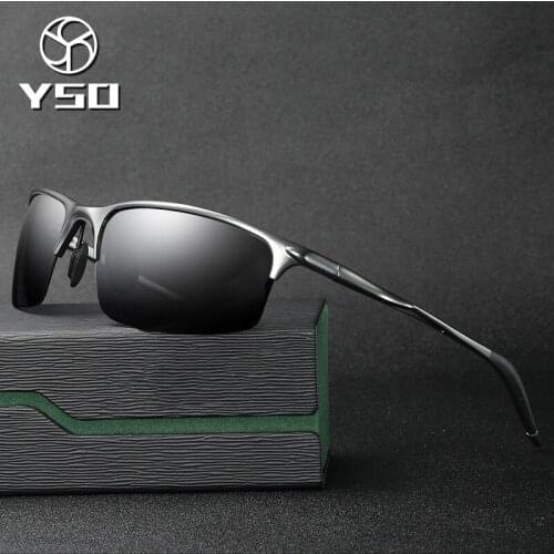 YSO Sunglasses Men Polarized UV400 Aluminium Magnesium Frame HD Sun Glasses Driving Glasses Semi Rimless Accessory For Men 8581