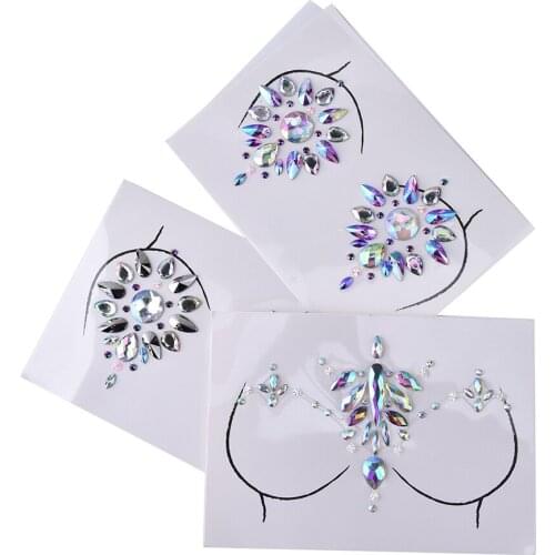 New 1pcs Colorful Crystal Bra Stickers Invisible Self Adhesive Breast Chest Nipple Cover Bra Pad Petal Mat Stickers Accessories