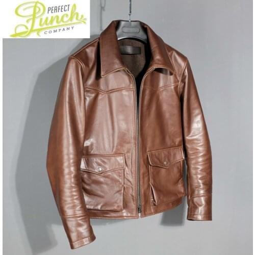 Genuine Men Cowhide Real Coats Vintage Biker Motorcycle Jacket Short Mens Leather Jackets19-52 KJ5179