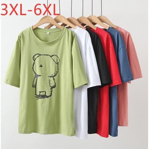 New 2021 Ladies Summer Plus Size Tops For Women Large Short Sleeve Loose Print Cartoon Green Red Cotton T-shirt 3XL 4XL 5XL 6XL