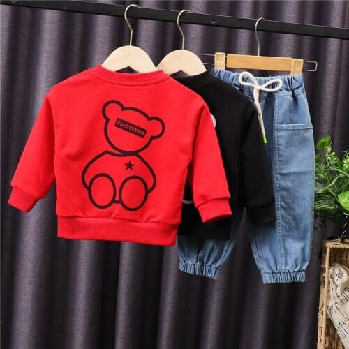 New Spring Baby Boys Girls Casual Clothes Kids Cartoon T-Shirt Jeans 2Pcs/Sets Infant Cotton Clothing Children Fashion Tracksuit