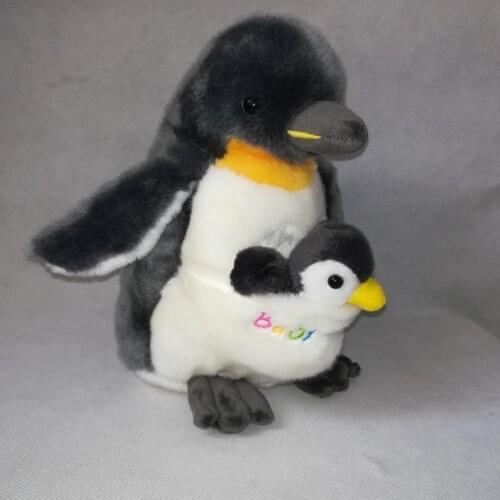 About 28cm cartoon penguin plush toy dark gray penguin with baby, soft doll toy Christmas gift b1877