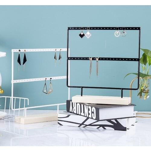 Wholesale Wooden Base Metal Ear Studs Pendant Jewelry Holder Display Stand Organizer Earrings Presenting Rack 24/44/66 Holes