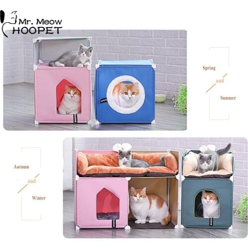 Hoopet DIY Functuional Pet Cat Bed Cozy Cat Nest House All Season Cat Puppy Cave Kennel 3 Colors
