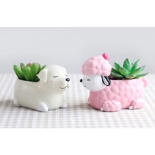 Resin Planter for Succulents Dog Mini Flowerpot Balcony Desk Mini Flower Pot Bonsai Flower Planter Ornament Decoration