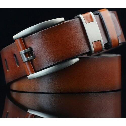 New Style Mens PU Leather Pin Buckle Belt Vintage Business Fashion Alloy Square Buckle Belt Casual Trousers Jeans Brown Belt