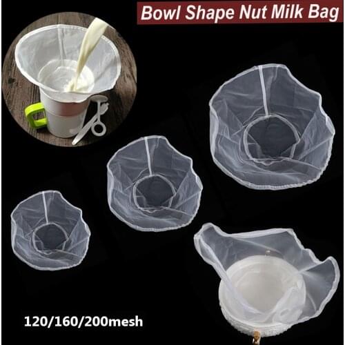 120/160/200 mesh Reusable Fine Mesh Nylon Filter Bag Nut Milk Wine Strainer Juice Tea Strainer Bowl Shape Food Coffee Filter