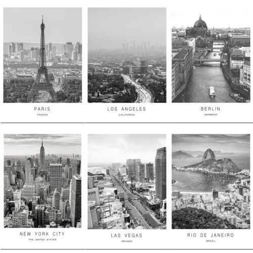 Nordic Style Black White Paris London New York World City Landscape Canvas Painting Poster Prints Wall Art Picture Room Decor
