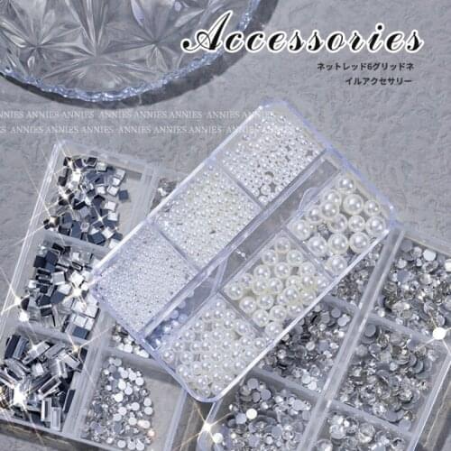 Mixed Nail Art Accessories 6 Grid Diamond Size Mixed Rhinestone Square Diamond All-match Pearl Manicure DIY Nail Decoration