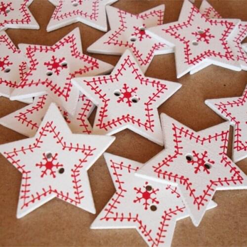 Snow red Christmas printed in Pentagram Button-shaped wooden 2 hole sewing buttons 3.0 cm 50 unids accessories Scrapbooking