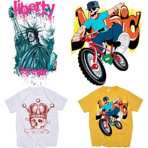 Iron-on Transfers for Clothing Thermoadhesive Patches Applique Skull Stickers Diy Patch for Jacket Flex Fusible Transfer Stripe