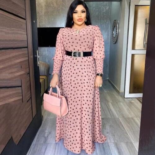 African Print Polka Dot Maxi Dresses Women Long Sleeve Chiffon Dress Underdress Pieces Set New Muslim Fashion Evening Gowns