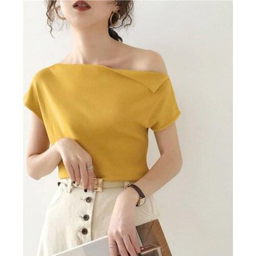 Knitting Off Shoulder Top Elegant Office Lady T Shirt Summer Fashion T Shirts Sleeveless Tops Tanks Women Fashion Clothing